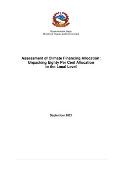 Climate finance allocation assessment Unpacking 80_ of allocations to local levels