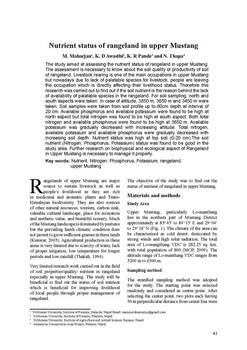 Nutrient status of rangeland in upper Mustang / Maharjan, M in BANKO JANAKARI - वनको जानकारी : A Journal of Forestry Information for Nepal (24 : 1 January-June 2014)