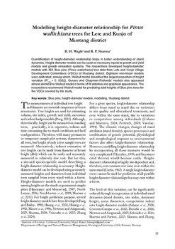 Modelling height-diameter relationship for Pinus wallichiana trees for Lete and Kunjo of Mustang district / Wagle, B.H. in Banko Janakari (21 : 2 November 2011)