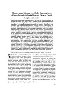 Above-ground biomass models for Seabuckthorn (Hippophae salicifolia) in Mustang District, Nepal / Rajchal, R in BANKO JANAKARI - वनको जानकारी : A Journal of Forestry Information