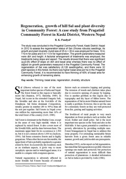 Regeneration, growth of hill Sal and plant diversity in Community Forest: A case study from Pragatisil Community Forest in Kaski District, Western Nepal / PAUDEL, B.K. in BANKO JANAKARI - वनको