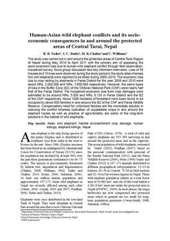 Human-Asian wild elephant conflicts and its socio-economic consequences in and around the protected areas of Central Tarai, Nepal / YADAV, B.R. in BANKO JANAKARI - वनको जानकारी :