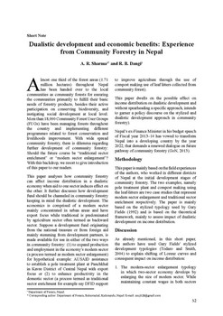 Dualistic development and economic benefits: Experience from Community Forestry in Nepal / Sharma, AR in BANKO JANAKARI - वनको जानकारी : A Journal of Forestry Information for Nep