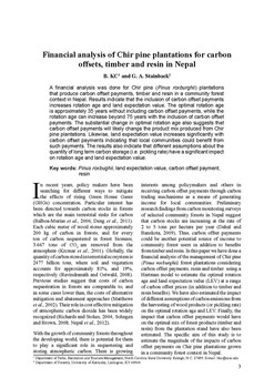 Financial analysis of Chir pine plantations for carbon offsets, timber and resin in Nepal / KC, B in BANKO JANAKARI - वनको जानकारी : A Journal of Forestry Information for Nepal (