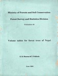 Volume tables for forest trees of Nepal [printed text] / SHARMA, E.R.; PUKKALA, T.; ,. - Kathmandu : Forest Survey and Statistics Division, 1990. - , 85p, ,.  Forest Survey and Statistics Division No.